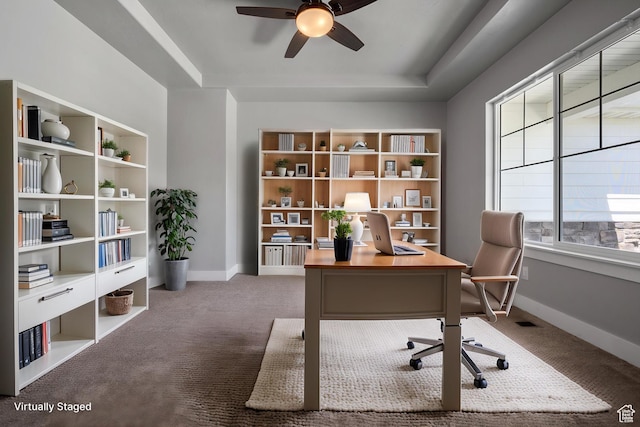 1047 N 700 W, Mapleton, UT 84664 - office area with a ceiling fan, carpet flooring, a tray ceiling, and baseboards