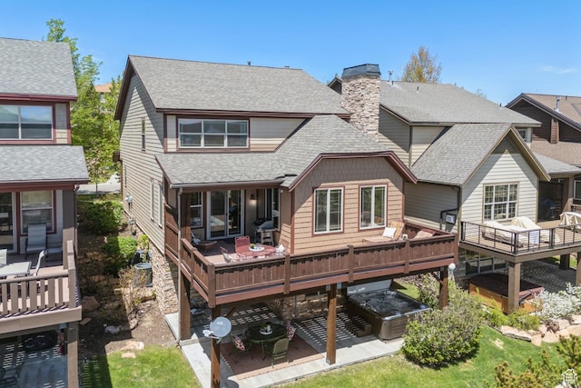 5430 N Cross Country Way, Park City, UT 84098 - rear view of house with a shingled roof, a chimney, and a wooden deck