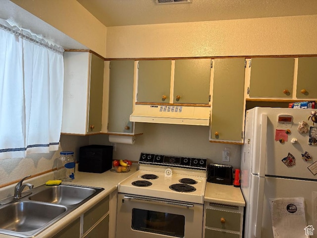 3975 S 805 E Unit G, Salt Lake City, UT 84107 - kitchen with white appliances, under cabinet range hood, a sink, and light countertops