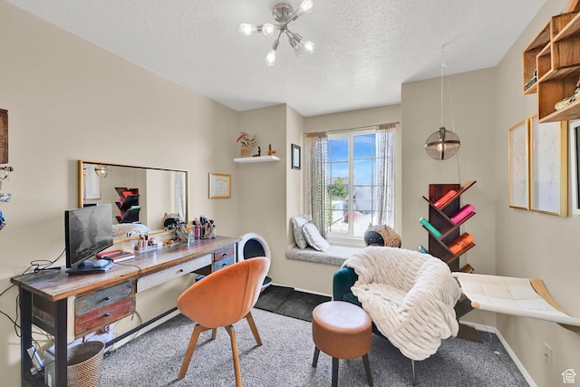 5443 S 4175 W, Roy, UT 84067 - carpeted office with a textured ceiling, a chandelier, and baseboards