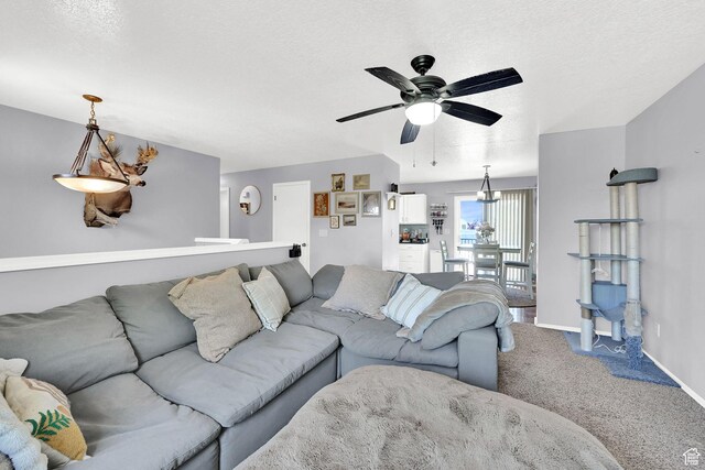 5443 S 4175 W, Roy, UT 84067 - carpeted living area with a ceiling fan, baseboards, and a textured ceiling