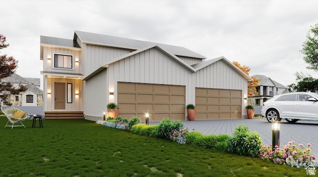 729 W 350 N, Vernal, UT 84078 - modern inspired farmhouse featuring board and batten siding, a garage, a front yard, and driveway