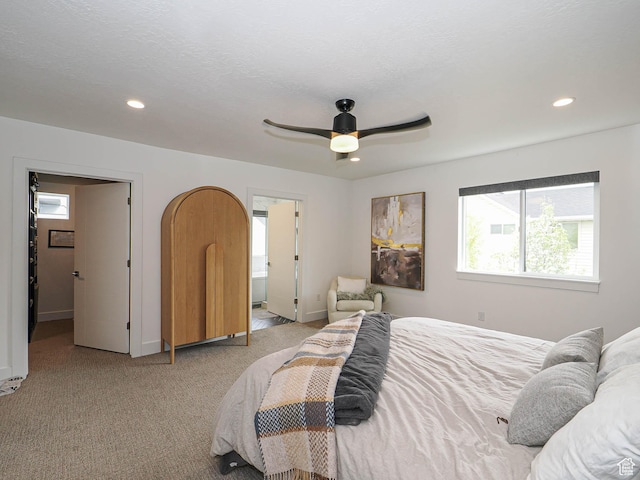 4535 S Bleecker Pl, Millcreek, UT 84117 - bedroom with multiple windows, carpet floors, recessed lighting, baseboards, and ceiling fan