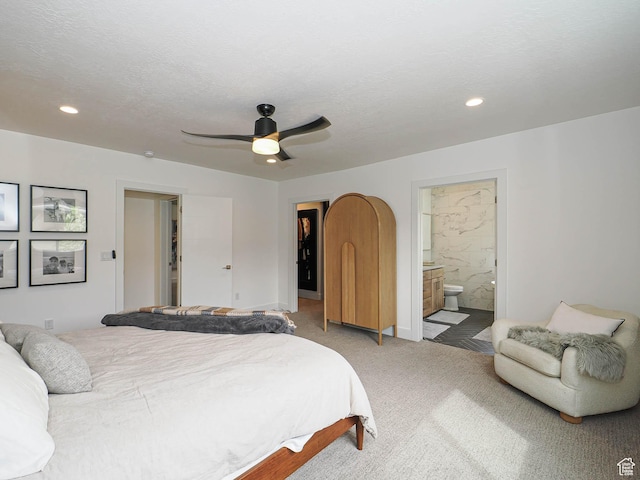 4535 S Bleecker Pl, Millcreek, UT 84117 - carpeted bedroom featuring connected bathroom, recessed lighting, ceiling fan, and baseboards