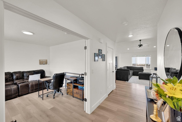 1279 S 50 E, Salem, UT 84653 - office area featuring light wood-style floors, a ceiling fan, recessed lighting, and baseboards