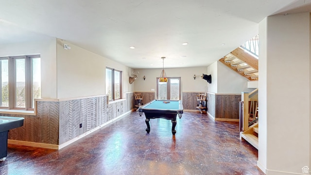 22677 E Snowbird Dr Unit 47, Spanish Fork, UT 84660 - recreation room with wainscoting, pool table, concrete floors, baseboards, and recessed lighting
