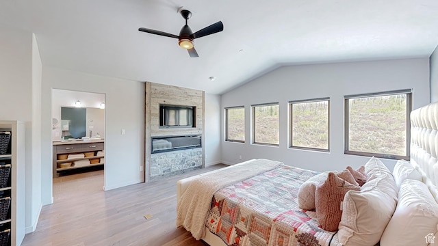 22677 E Snowbird Dr Unit 47, Spanish Fork, UT 84660 - bedroom featuring light wood finished floors, vaulted ceiling, and ceiling fan