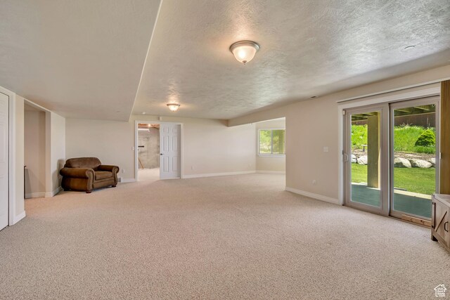 1804 E Longbranch Ct, Draper Ut Cnty, UT 84020 - unfurnished living room with a textured ceiling, carpet, and baseboards