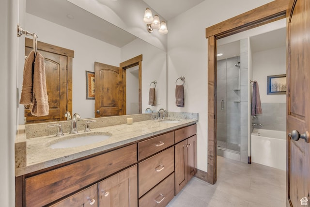 1009 W White Cloud Trl, Kamas, UT 84036 - full bath featuring tile patterned flooring, double vanity, a bath, and tiled shower