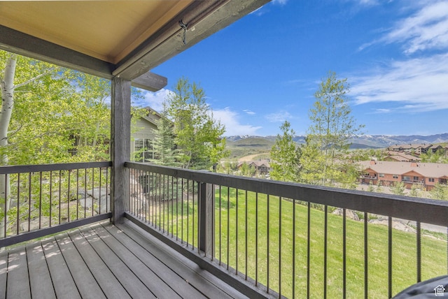 1009 W White Cloud Trl, Kamas, UT 84036 - wooden deck featuring a mountain view, a residential view, and a yard