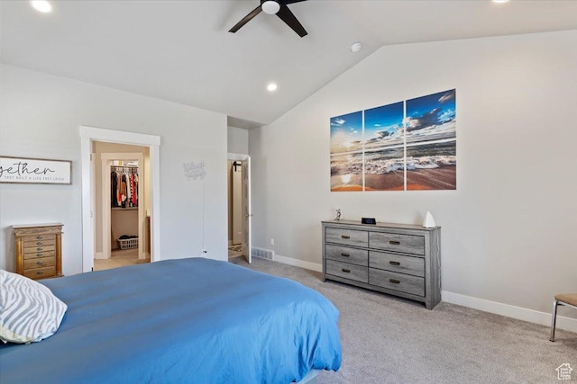 1243 Kotter Dr, Brigham City, UT 84302 - carpeted bedroom with vaulted ceiling, recessed lighting, baseboards, a walk in closet, and ceiling fan