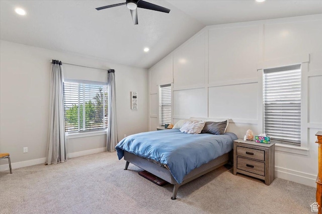 1243 Kotter Dr, Brigham City, UT 84302 - bedroom featuring lofted ceiling, light carpet, a ceiling fan, baseboards, and recessed lighting