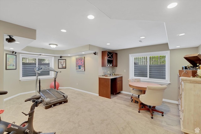 42 E Frontier Ct, Saratoga Springs, UT 84045 - workout area with a dry bar, baseboards, healthy amount of natural light, and recessed lighting