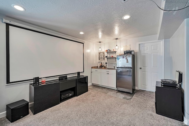 267 W Noah Cir S, Murray, UT 84107 - home theater room with a textured ceiling, light colored carpet, recessed lighting, and baseboards