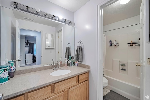 267 W Noah Cir S, Murray, UT 84107 - full bathroom with vanity, shower / tub combo with curtain, toilet, and tile patterned floors
