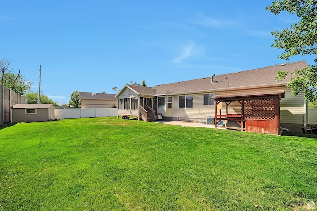267 W Noah Cir S, Murray, UT 84107 - rear view of house featuring a sunroom, a patio, and central air condition unit