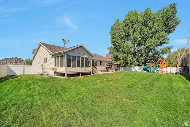 267 W Noah Cir S, Murray, UT 84107 - rear view of house with a sunroom, a playground, and a gate