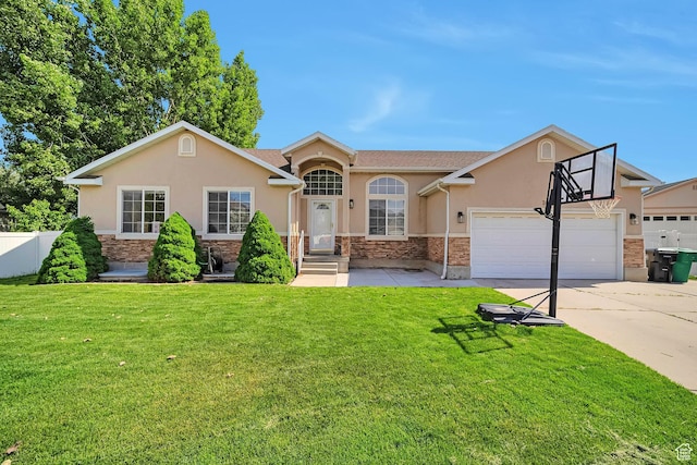 267 W Noah Cir S, Murray, UT 84107 - view of front of house featuring stucco siding, a garage, stone siding, and driveway