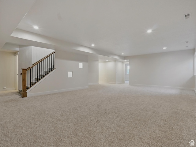 2023 S 150 W, Perry, UT 84302 - basement with recessed lighting, light carpet, stairs, and baseboards