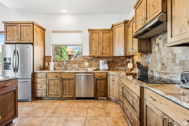 2090 N Tuweap Dr Unit 9, St George, UT 84770 - kitchen featuring appliances with stainless steel finishes, under cabinet range hood, a sink, tasteful backsplash, and recessed lighting