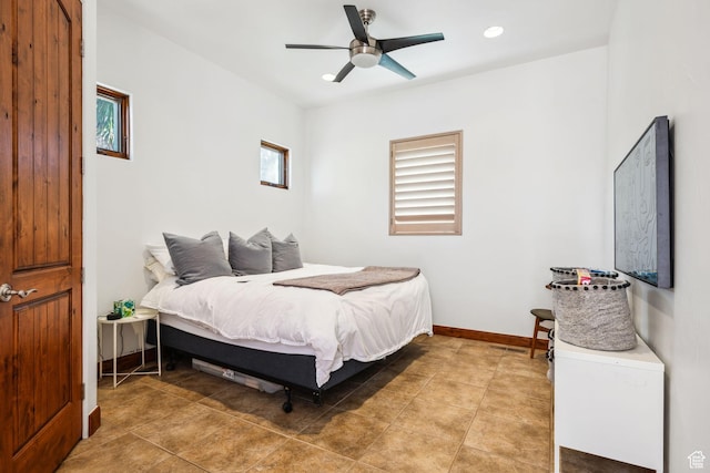 2090 N Tuweap Dr Unit 9, St George, UT 84770 - tiled bedroom featuring baseboards, ceiling fan, and recessed lighting