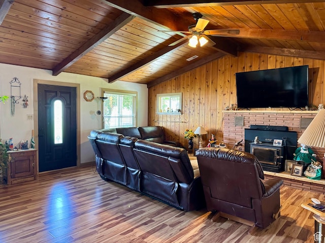 30 E 300 S, Fillmore, UT 84631 - living area featuring wood finished floors, ceiling fan, wooden walls, and wood ceiling