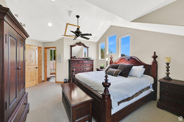 5063 E Lakeview Dr Unit 1001, Eden, UT 84310 - bedroom featuring light colored carpet, lofted ceiling, baseboards, and recessed lighting
