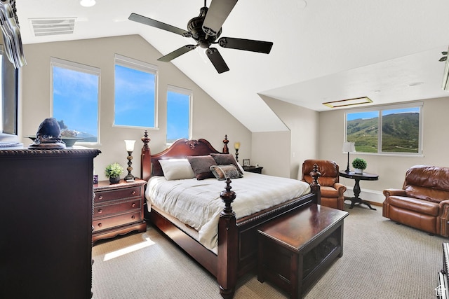 5063 E Lakeview Dr Unit 1001, Eden, UT 84310 - bedroom with light colored carpet, lofted ceiling, ceiling fan, and baseboards