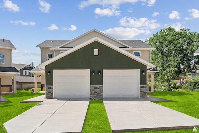 1615 N Angel St Unit D, Layton, UT 84041 - view of front facade featuring concrete driveway, stone siding, and a front lawn