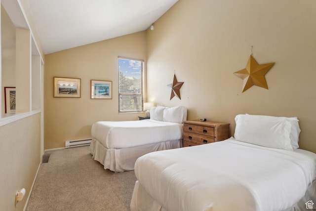 2025 Canyons Resort Dr Unit B7, Park City, UT 84098 - bedroom featuring a baseboard heating unit, carpet, lofted ceiling, and baseboards
