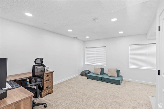 742 E Stonebriar Dr, Eagle Mountain, UT 84005 - unfurnished office with carpet, recessed lighting, baseboards, and a textured ceiling