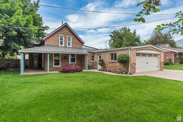 233 N Main St, Alpine, UT 84004 - view of front facade featuring driveway, a garage, a porch, and brick siding