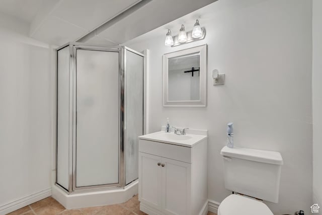 233 N Main St, Alpine, UT 84004 - full bathroom featuring vanity, a stall shower, toilet, and tile patterned floors