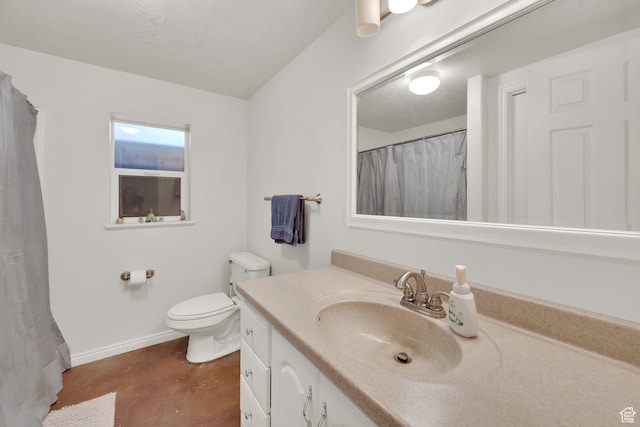 10132 S Kalinda Dr, Sandy, UT 84092 - bathroom featuring vanity, toilet, finished concrete flooring, baseboards, and a shower with curtain