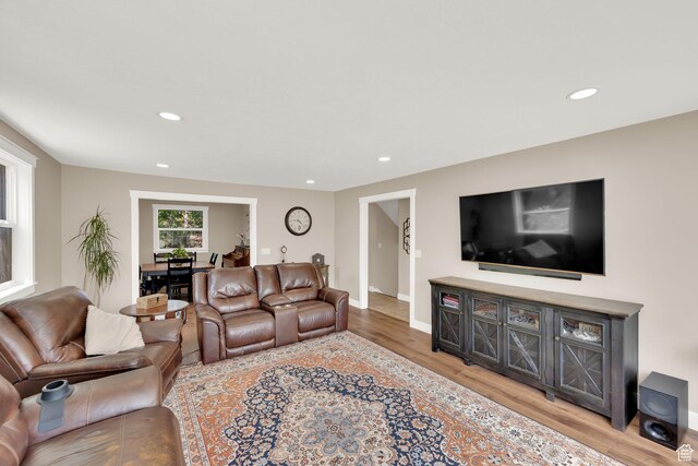 10132 S Kalinda Dr, Sandy, UT 84092 - living room featuring light wood finished floors, recessed lighting, and baseboards