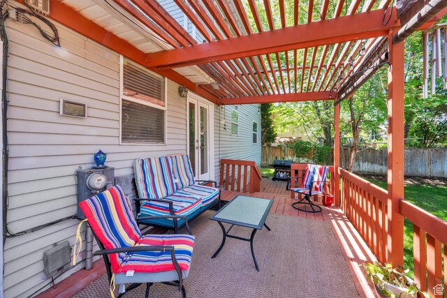 10132 S Kalinda Dr, Sandy, UT 84092 - view of patio with a deck, a pergola, and french doors