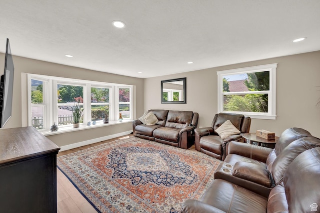 10132 S Kalinda Dr, Sandy, UT 84092 - living room with healthy amount of natural light, recessed lighting, light wood-type flooring, and baseboards