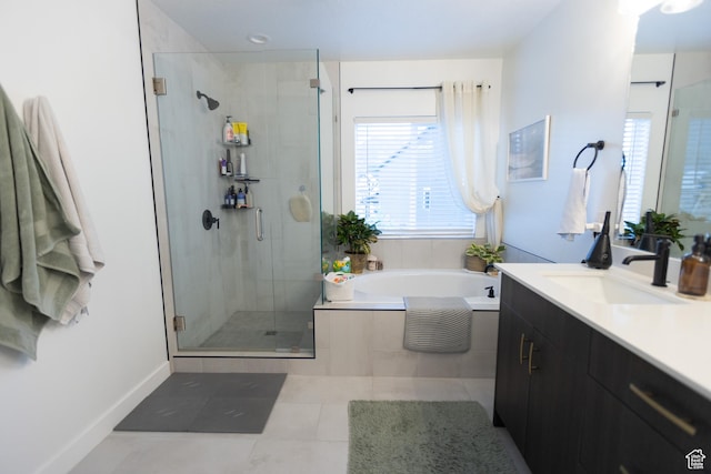 172 N 200 E, Salem, UT 84653 - full bath with vanity, a shower stall, a bath, tile patterned flooring, and baseboards