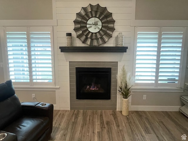 4422 W 2425 N, Plain City, UT 84404 - living area with wood finished floors, a fireplace, healthy amount of natural light, and baseboards