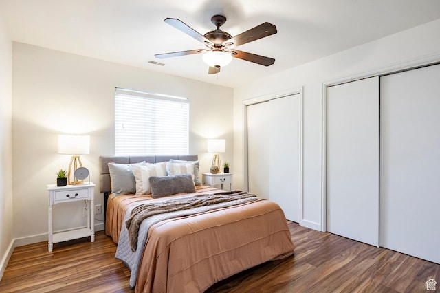 870 N 160 W Unit 3, Orem, UT 84057 - bedroom featuring multiple closets, wood finished floors, and a ceiling fan