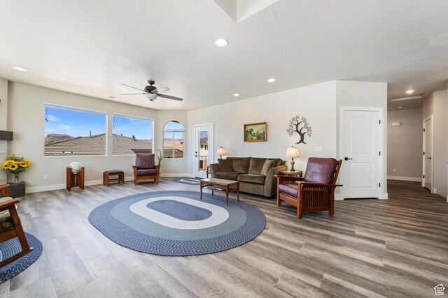 1160 N Main St, Hurricane, UT 84737 - living room with wood finished floors, baseboards, ceiling fan, and recessed lighting