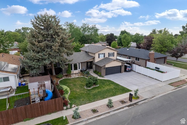 1616 E Waters Ln, Sandy, UT 84093 - tri-level home with concrete driveway, an attached garage, and a residential view