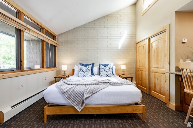 1672 Captain Molly Dr Unit 330, Park City, UT 84060 - carpeted bedroom featuring a baseboard radiator, lofted ceiling, and multiple windows