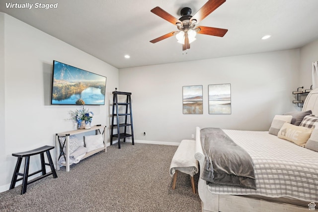 14499 S River Chase Rd, Herriman, UT 84096 - bedroom featuring carpet floors, recessed lighting, baseboards, and ceiling fan