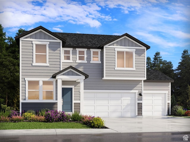 424 W 630 N Unit 0005, Tooele, UT 84074 - view of front of house with driveway, a garage, board and batten siding, and roof with shingles