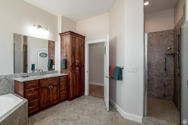 814 N High Ground Dr, Dammeron Valley, UT 84783 - bathroom featuring vanity, a tile shower, and a garden tub