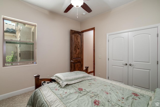 814 N High Ground Dr, Dammeron Valley, UT 84783 - carpeted bedroom featuring baseboards, a closet, and a ceiling fan