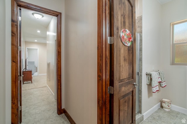 814 N High Ground Dr, Dammeron Valley, UT 84783 - corridor featuring baseboards, light tile patterned floors, and recessed lighting