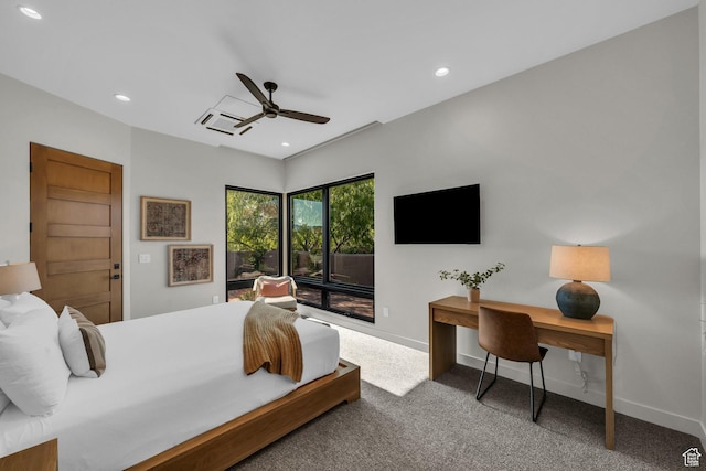 2549 W Sinagua Trl Unit 26, St George, UT 84770 - carpeted bedroom featuring baseboards, recessed lighting, an office area, and a ceiling fan