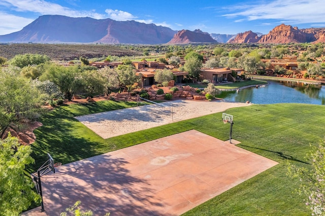 2549 W Sinagua Trl Unit 26, St George, UT 84770 - view of patio / terrace featuring a water and mountain view and community basketball court